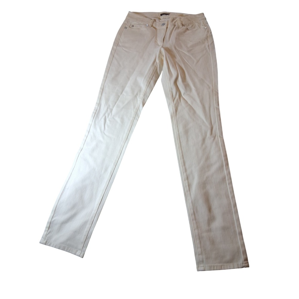 J.McLaughlin Women Cream Straight Leg Jeans Size 2 Off White Stretch Denim